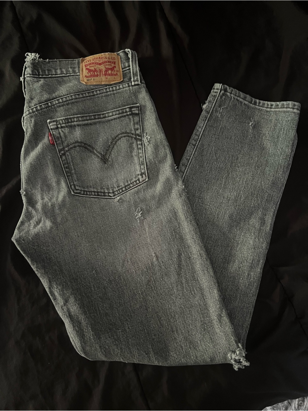 Levi's 501 Gray Distressed Straight-Leg Jeans